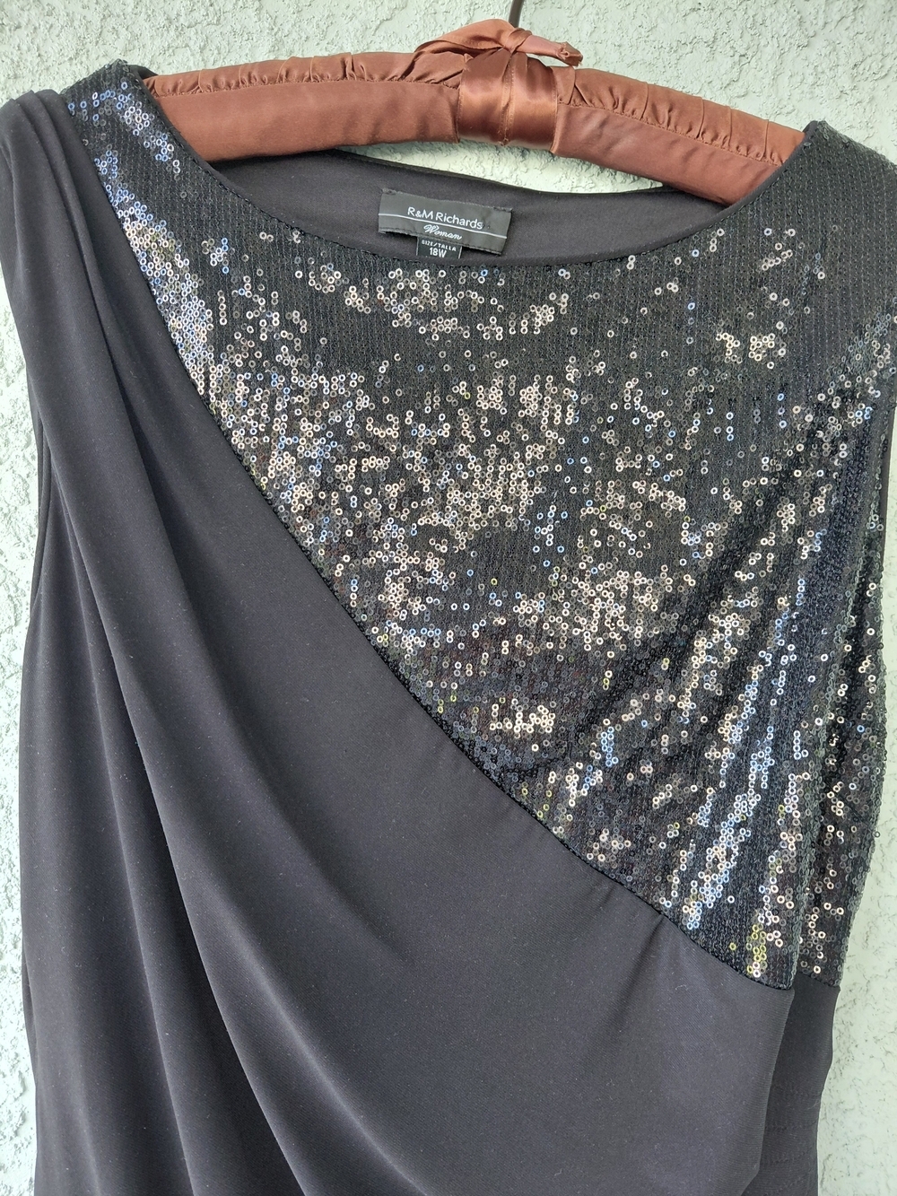 R&M Richards Woman Black Sequin Ruched Maxi Dress Gown 18W